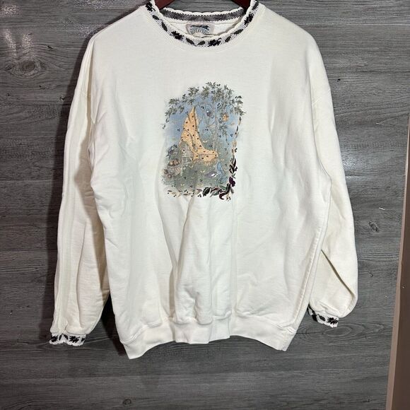 VTG Grandma Sweater Size Large Northern Reflections Leaves Birds Nature - Picture 1 of 11